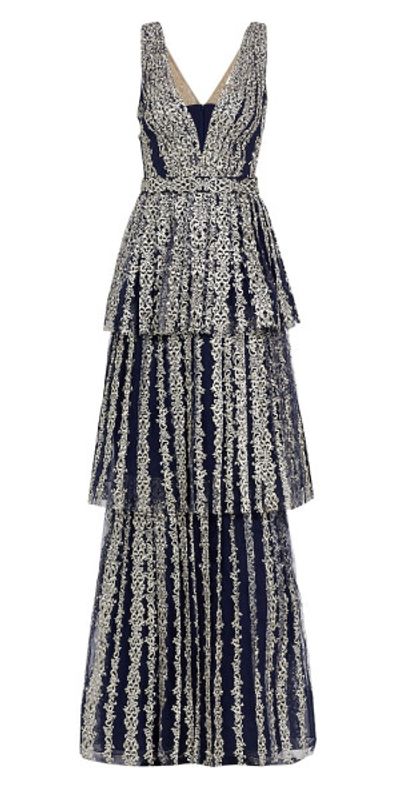 marchesa notte metallic dress Marchesa Notte One-Shoulder Pleated Metallic Gown