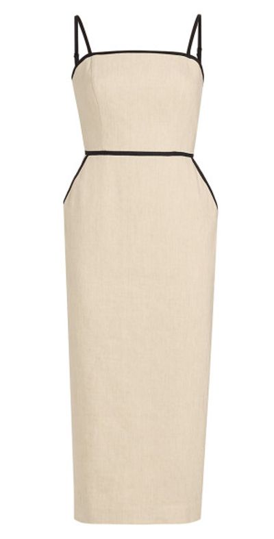 chinese dress ladies Mara Linen Contrast Midi Dress Natural main image 1
