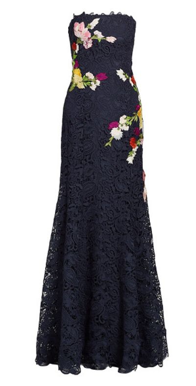 Monique Lhuillier - Women's Floral Embroidered Strapless Lace Gown