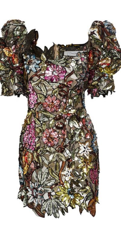 oscar de la renta floral embroidered mini dress Oscar de la Renta Floral-Embroidered Tulle Mini Dress