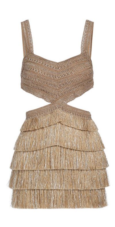 patbo metallic fringe mini dress Metallic Fringe Trim Mini Dress (Ss22 Runway) by PatBO at THE MILE