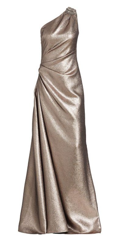 knee length dresses for ladies 1930's Debenham & Freebody Metallic Gold Lamé Winged Sleeve Gown