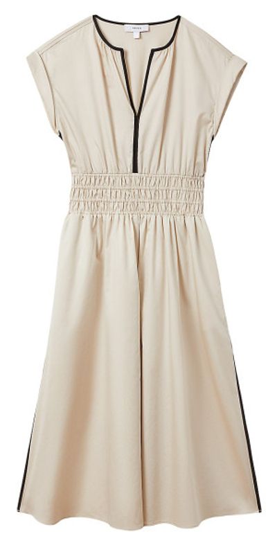 lena cotton ruched waist midi dress Reiss