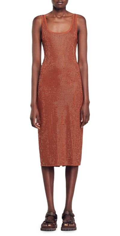 strapless open back dress SANDRO ROMA KNIT MIDI DRESS - ORANGE main image 0
