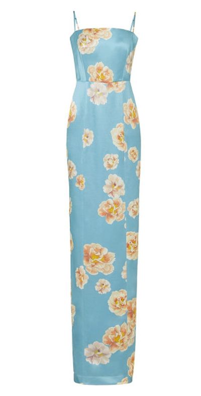 sofia satin floral maxi dress Vestido Maxi de Chifn Sofia - Azul/Combinado