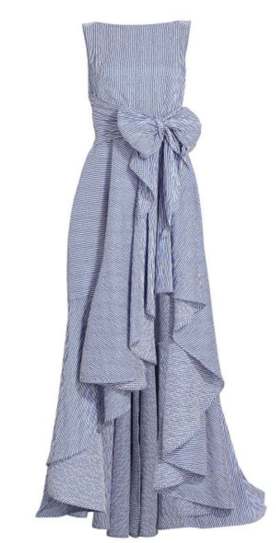 Talbot Runhof - Women's Seersucker High-Low Gown Talbot Runhof - Women's Seersucker High-Low Gown