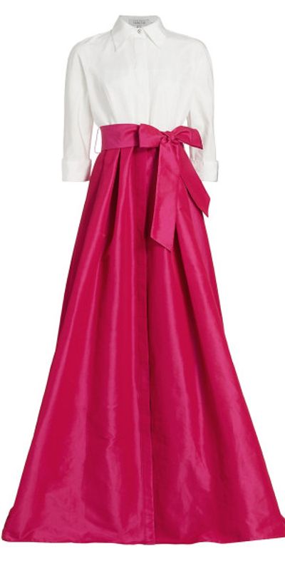 Teri Jon by Rickie Freeman - Women's Belted Two-Tone Taffeta Shirt Gown