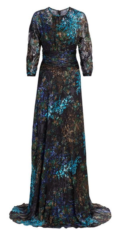 Teri Jon by Rickie Freeman - Women's Floral Chiffon & Velvet Gown