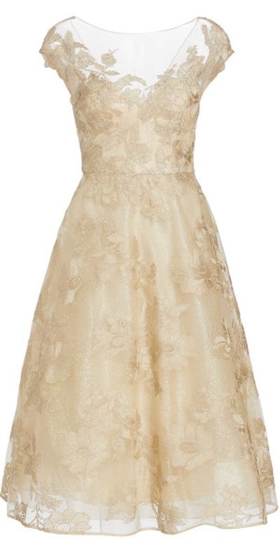 rickie freeman for teri jon floral-embroidered tulle midi dress Teri Jon by Rickie Freeman Floral-Embroidered Tulle A-Line Gown