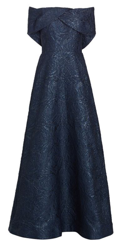 Teri Jon by Rickie Freeman - Women's Metallic Textured Floral Off-the-Shoulder  Gown