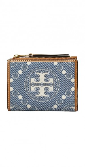★Tory Burch★T Monogram Denim Bi-Fold Wallet Tory Burch T Monogram Denim Bifold Wallet in Blue | Lyst
