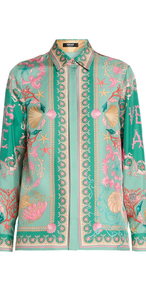 Satin Formal Shirts For Women 2026.Versace - Women's Barocco Sea Silk Formal Shirt