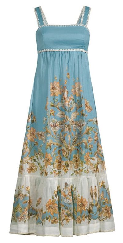 knee length dresses for ladies Zimmermann Rosa Striped Belted Tiered Midi Dress Cream Floral Print Si –  Celebrity Owned main image 0