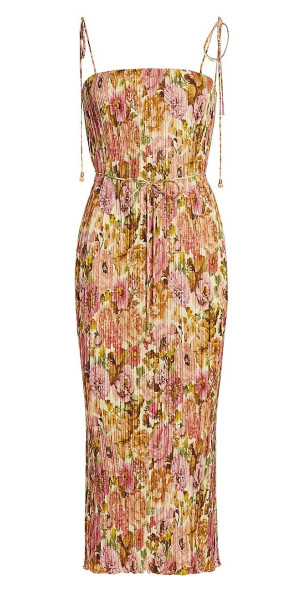 【Zimmermann】Golden pleated floral slip dress ZIMMERMANN Golden Pleated Floral Slip Dress | endource