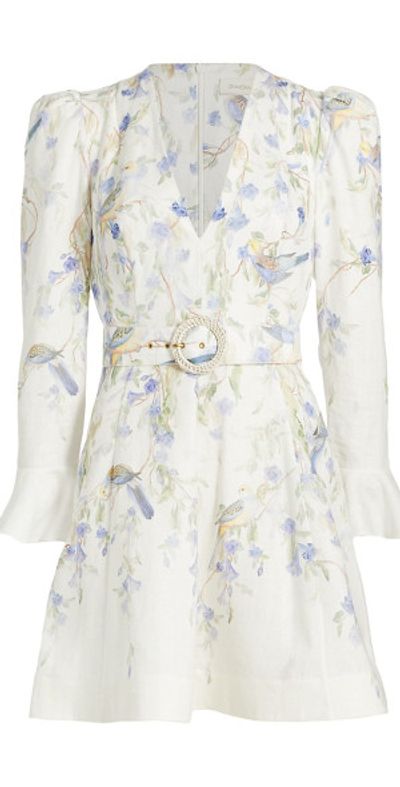 zimmermann belted floral-print linen mini shirt dress Belted floral-print linen mini shirt dress - multicolor