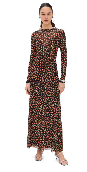 AFRM - Paola Ankle Length Dress with Self Mesh Slip Lining Spring Ditsy S