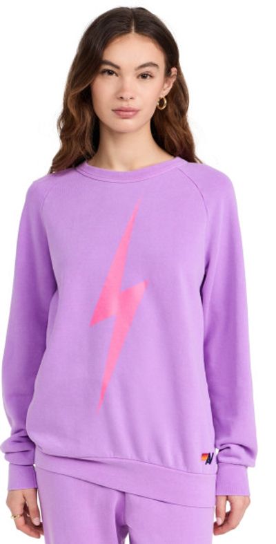 Aviator Nation Bolt Crew Sweatshirt Neon Purple/Neon Pink M