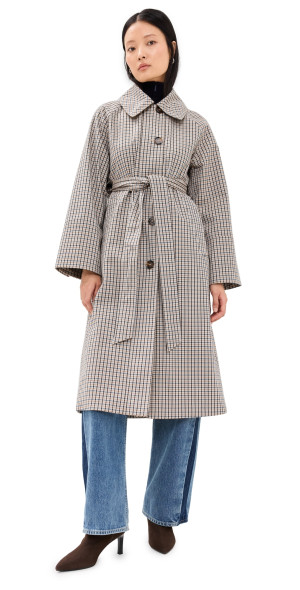 Barbour - Beatrix Check Showerproof Trench Coat Sky Micro