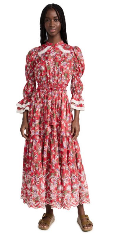 byTiMo - Broderie Anglaise Midi Dress Red Floral M