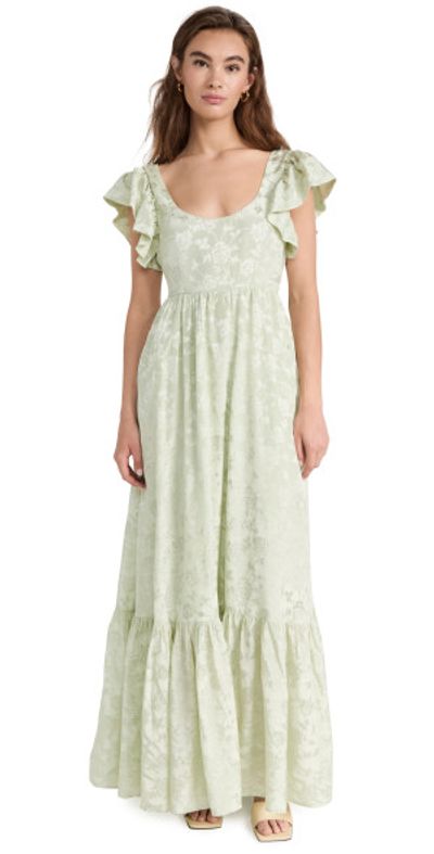 pistachio floral lace back maxi dress Seren Vintage Floral Lace Back Maxi Dress in Pistachio Green