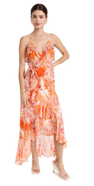 Camilla - Long Wrap Dress with Frill Dragon Mother XS
