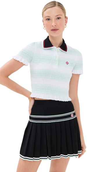 Casablanca - Stripe Shirred Polo Top Mint/White M