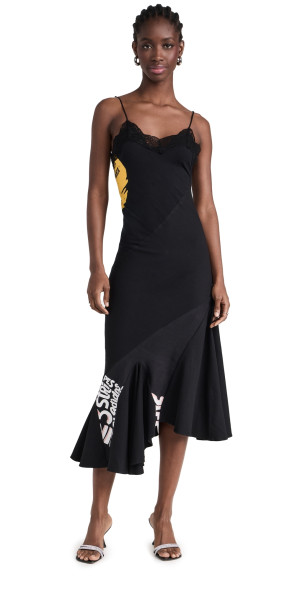 Conner Ives - Reconstituted Bias T-Shirt Lace Cami Dress Black XS