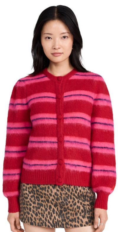 Damson Madder Cece Stripe Cardigan Red/Pink Stripe