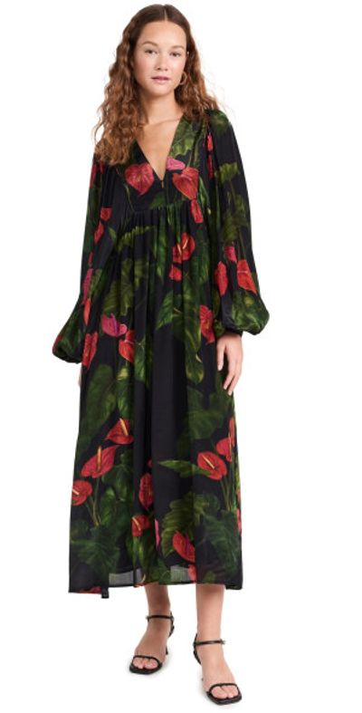 FARM Rio - Anthurium Black V Neckline Maxi Dress ANTHURIUM BLACK M FARM Rio - Anthurium Black V Neckline Maxi Dress ANTHURIUM BLACK M