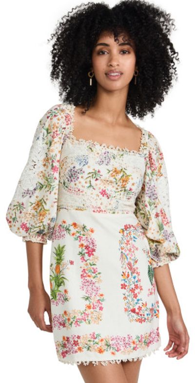 farm rio elegance scarf puff-sleeve mini dress FARM Rio Scarf Print Jacquard Sleeveless Dress in Off-White at Nordstrom, Size Medium