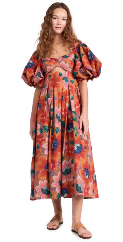FARM Rio - Marias Floral Orange Cut Out Midi Dress MARIAS FLORAL ORANGE S