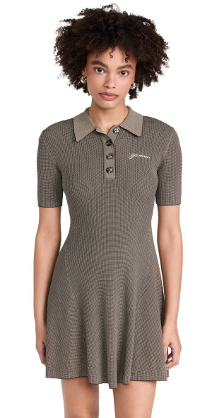 ganni marled ribbed-knit mini shirt dress GANNI Marled Ribbed-Knit Mini Shirt Dress