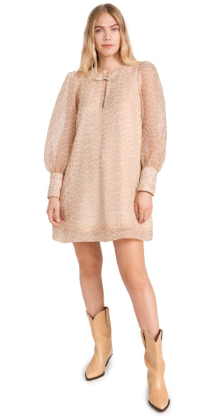 GANNI - Organza A-shaped Mini Dress Oyster Gray 38