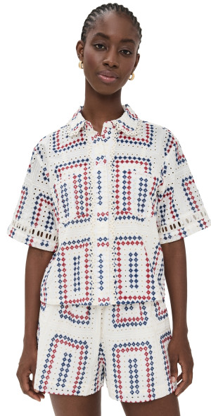Hill House Home - Annette Top Geo Eyelet/Red White Blue XL