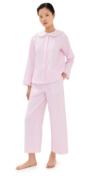 Hill House Home - The Cypress Pajama Set Pink/White Stripe S