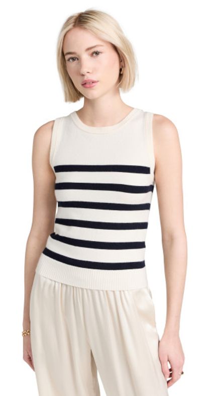 La Ligne La Ligne Striped Featherweight Sweater Vest Cream/Navy XL
