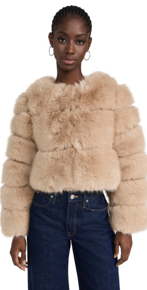 Line & Dot - Liana Faux Fur Jacket Latte M