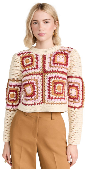 MINKPINK - Norah Crochet Sweater Sunset Multi S