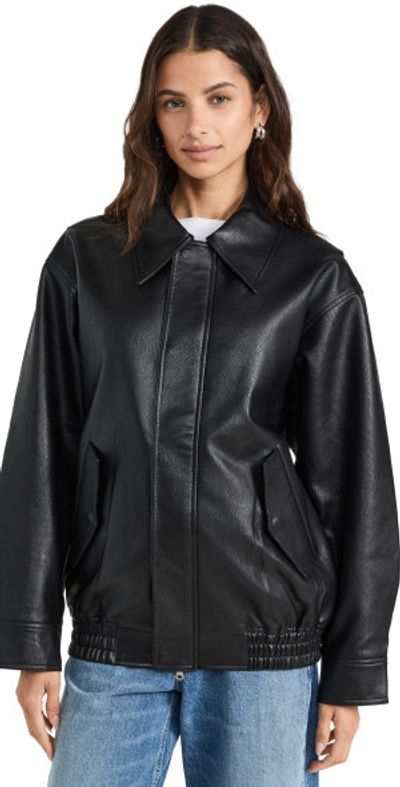 Pixie Market Nash Oversized Leather Bomber Jacket Black M