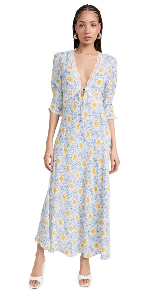 RIXO - Amina Dress Wavey Sun Ivory M