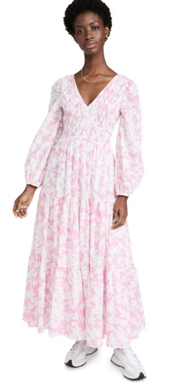 pink rixo dress Corrine Midi Dress in Pink Butterfly Floral Magenta