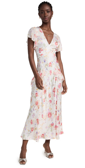 RIXO - Evie Dress Waterblossom Ivory S