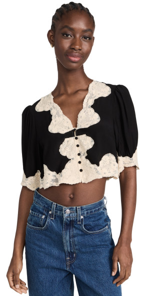 トップス Litmus Her Praha Ribbon Top Neck Ribbon Detail Long Sleeve Cropped Top CD21 - Korean Women's