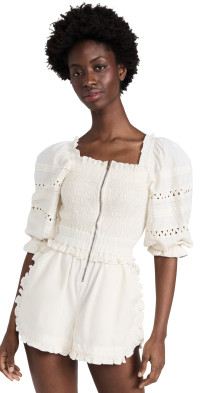 Short Sleeve Samuel Smocked Romper - Sea Island Seafoam with Worth Avenue White main image 1