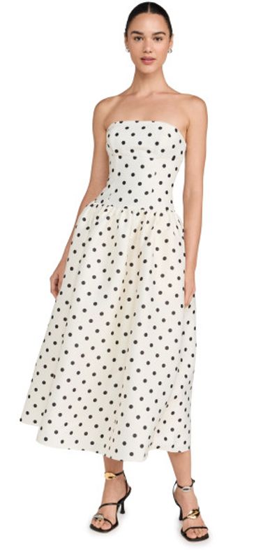 Self Portrait - Cream Polka Dot Taffeta Midi Dress Cream 12