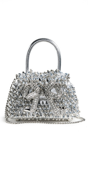 Self Portrait - Silver Embellished Micro Bow Bag Silver One Size