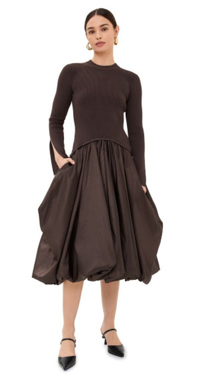 SIMKHAI - Kenlie Mock Neck Midi Dress Chocolate XS