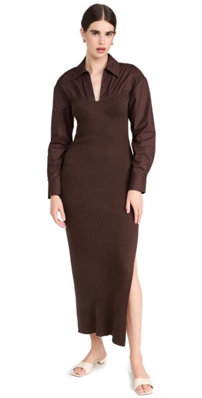 staud hazel long sleeve midi dress Staud Hazel wool-blend midi dress Staud