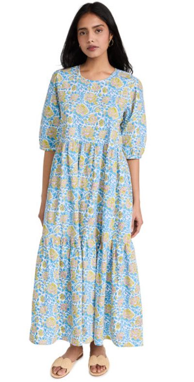 SZ Blockprints SZ Blockprints Gaia Dress Cornflower Blue & Pop Green S