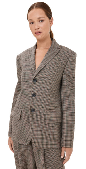 Tibi - Thomas Menswear Check Dennis Cutout Blazer Tan Multi 4